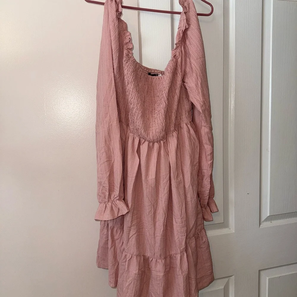 Clarisbelle | light pink square neck mini smocked dress, size XL - Picture 3 of 6